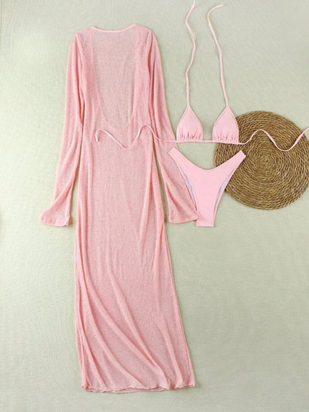 Pink Sexy Women's beach Resort Swimsuit Cover-Up & Bikini set